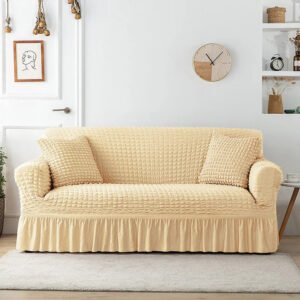 housse de canape en microfibre style jupe beige