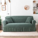 housse de canape en microfibre style jupe bleu vert