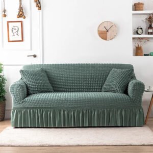 housse de canape en microfibre style jupe bleu vert