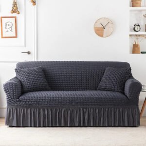 housse de canape en microfibre style jupe gris fonce