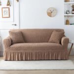 housse de canape en microfibre style jupe marron clair