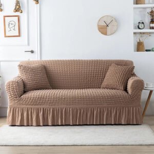 housse de canape en microfibre style jupe marron clair