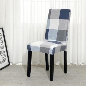 housse de chaise extensible bleu blanc gris 1