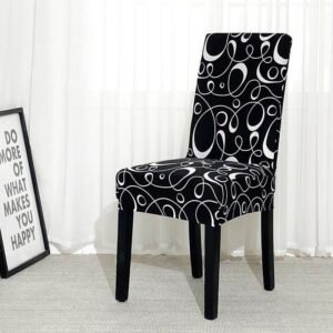 housse de chaise extensible noir ruban blanc 1