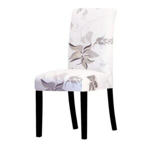 housse de chaise motif extensible blanc fleuri 1