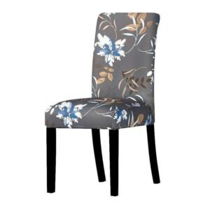 housse de chaise motif extensible gris fleuri 1