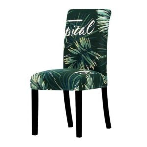 housse de chaise motif extensible vert tropical 1