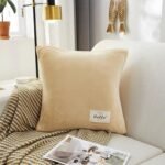 housse de coussin en velours beige 1