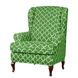 housse de fauteuil extensible ajustables motif geometrique vert 1
