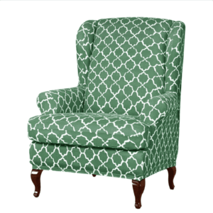 housse de fauteuil extensible ajustables motif geometrique vert olive 1