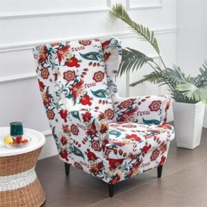 housse de fauteuil fleurs rouges avec accoudoir extensible universelle 1