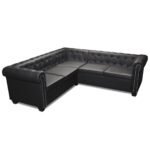 Canapé d'angle Chesterfield 5 places – Simili cuir noir