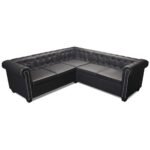 Canapé d'angle Chesterfield 5 places – Simili cuir noir