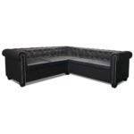 Canapé d'angle Chesterfield 5 places – Simili cuir noir