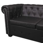 Canapé d'angle Chesterfield 5 places – Simili cuir noir
